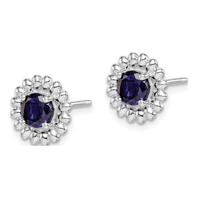 Sterling Silver Round Lab-Created Sapphire Button Stud Earrings – view 2