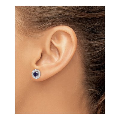 Sterling Silver Round Lab-Created Sapphire Button Stud Earrings – view 3