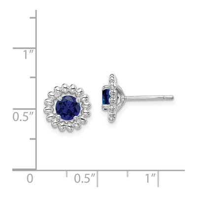 Sterling Silver Round Lab-Created Sapphire Button Stud Earrings – view 4