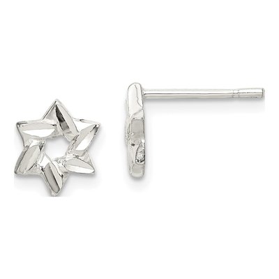 Sterling Silver Diamond-Cut Star Stud Earrings