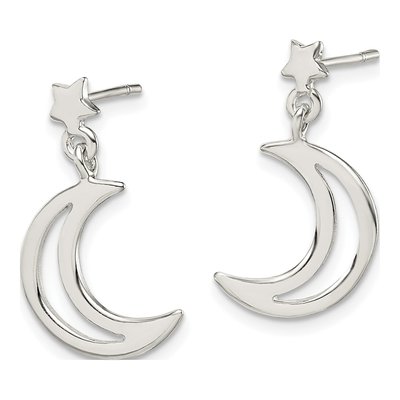 Sterling Silver Star Moon Dangle Earrings – view 3