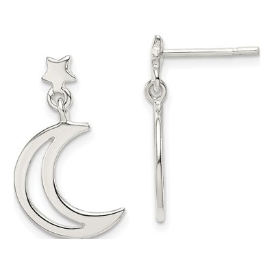 Sterling Silver Star Moon Dangle Earrings