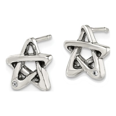 Sterling Silver 1mm Round CZ Star Button Stud Earrings – view 3