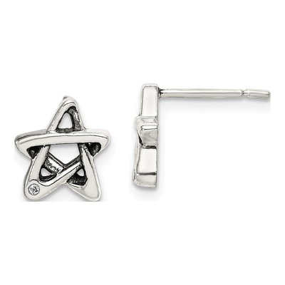 Sterling Silver 1mm Round CZ Star Button Stud Earrings
