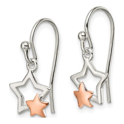 Sterling Silver Rose-Tone Star Dangle Earrings – view 3