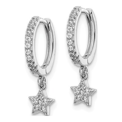 Sterling Silver 19mm CZ Star Huggie Hoop Earrings – view 3