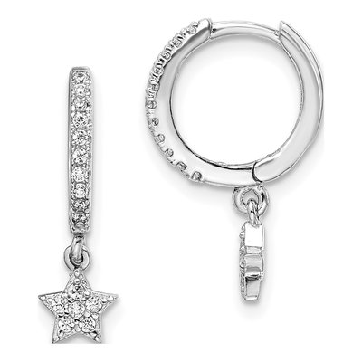 Sterling Silver 19mm CZ Star Huggie Hoop Earrings