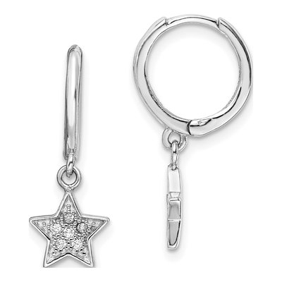 Sterling Silver 22mm CZ Star Huggie Hoop Earrings
