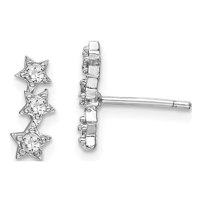 Sterling Silver CZ Triple Star Dangle Earrings