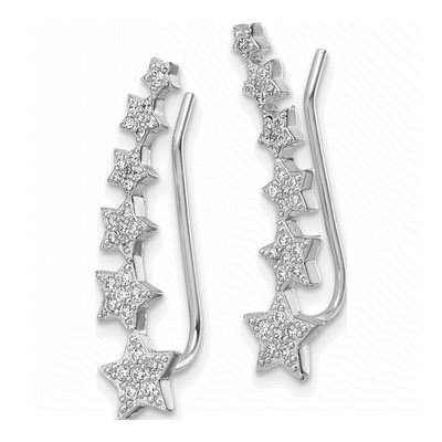 Sterling Silver CZ Star Ear Climbers Threader Earrings – view 3