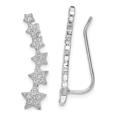 Sterling Silver CZ Star Ear Climbers Threader Earrings