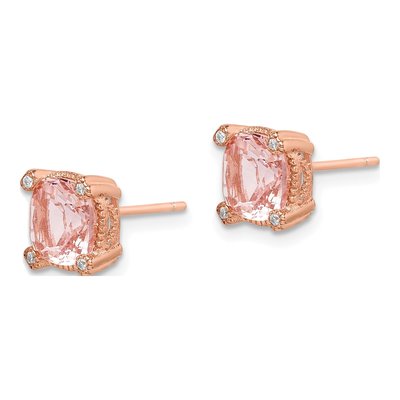 Rose Gold-Plated Sterling Silver 7mm Round Crystal & CZ Button Stud Earrings – view 3