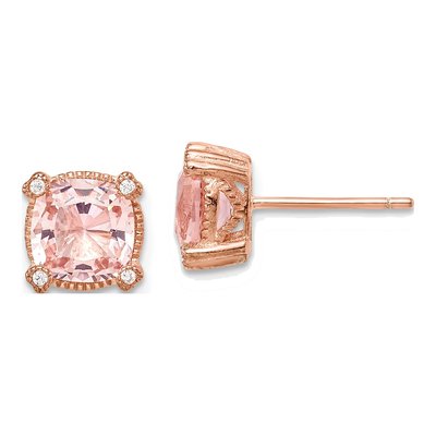 Rose Gold-Plated Sterling Silver 7mm Round Crystal & CZ Button Stud Earrings