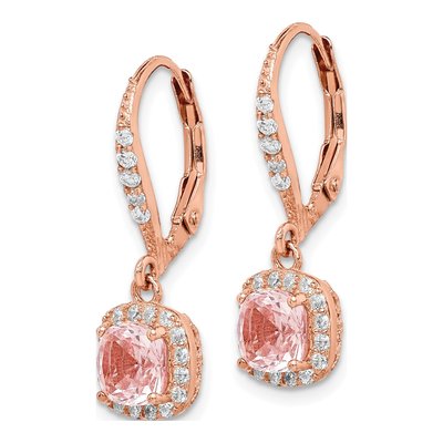 Rose Gold-Plated Sterling Silver Crystal & CZ Halo Leverback Earrings – view 3