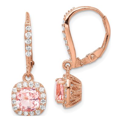 Rose Gold-Plated Sterling Silver Crystal & CZ Halo Leverback Earrings