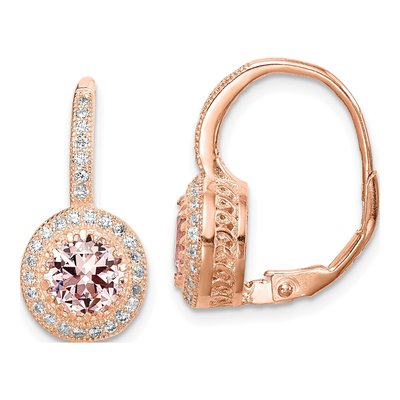 Rose Gold-Plated Sterling Silver Crystal & CZ Halo Leverback Earrings