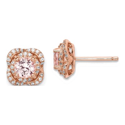 Rose Gold-Plated Sterling Silver 4.5mm Round Crystal & CZ Stud Earrings