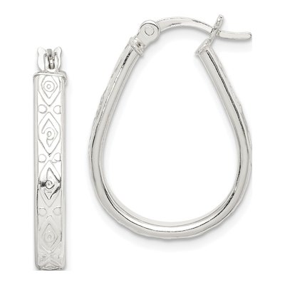 Sterling Silver Textured Teardrop Hoop Earrings