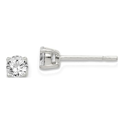 Sterling Silver 4mm CZ Round Stud Earrings