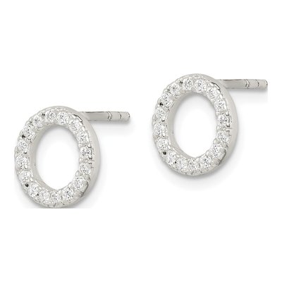 Sterling Silver Round CZ Circle Stud Earrings – view 3