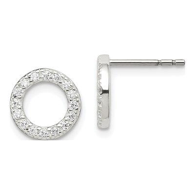 Sterling Silver Round CZ Circle Stud Earrings