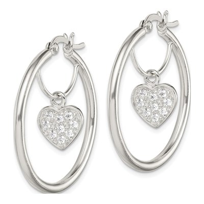 Sterling Silver CZ Heart Hoop Earrings – view 3