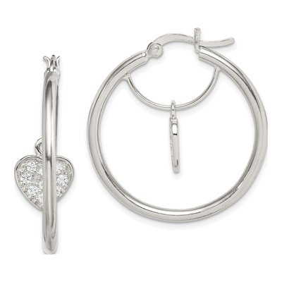 Sterling Silver CZ Heart Hoop Earrings – view 4