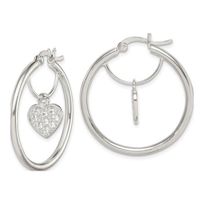 Sterling Silver CZ Heart Hoop Earrings