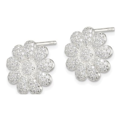 Sterling Silver CZ Flower Stud Earrings – view 3