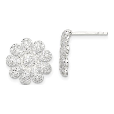 Sterling Silver CZ Flower Stud Earrings