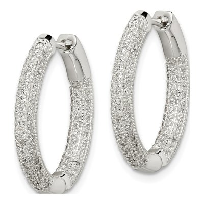 Sterling Silver 23mm CZ Huggie Hoop Earrings – view 3