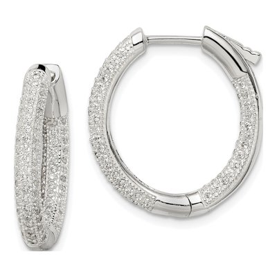 Sterling Silver 23mm CZ Huggie Hoop Earrings