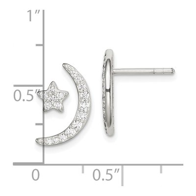 Sterling Silver Round CZ Moon Star Stud Earrings – view 5