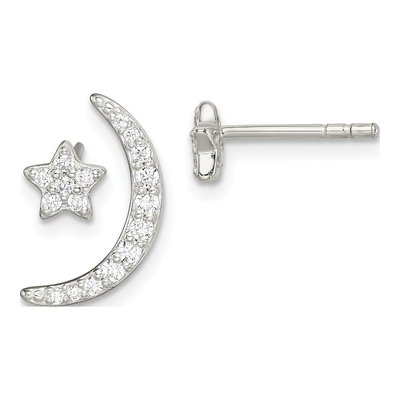 Sterling Silver Round CZ Moon Star Stud Earrings – view 6