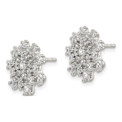 Sterling Silver Round CZ Cluster Stud Earrings – view 3