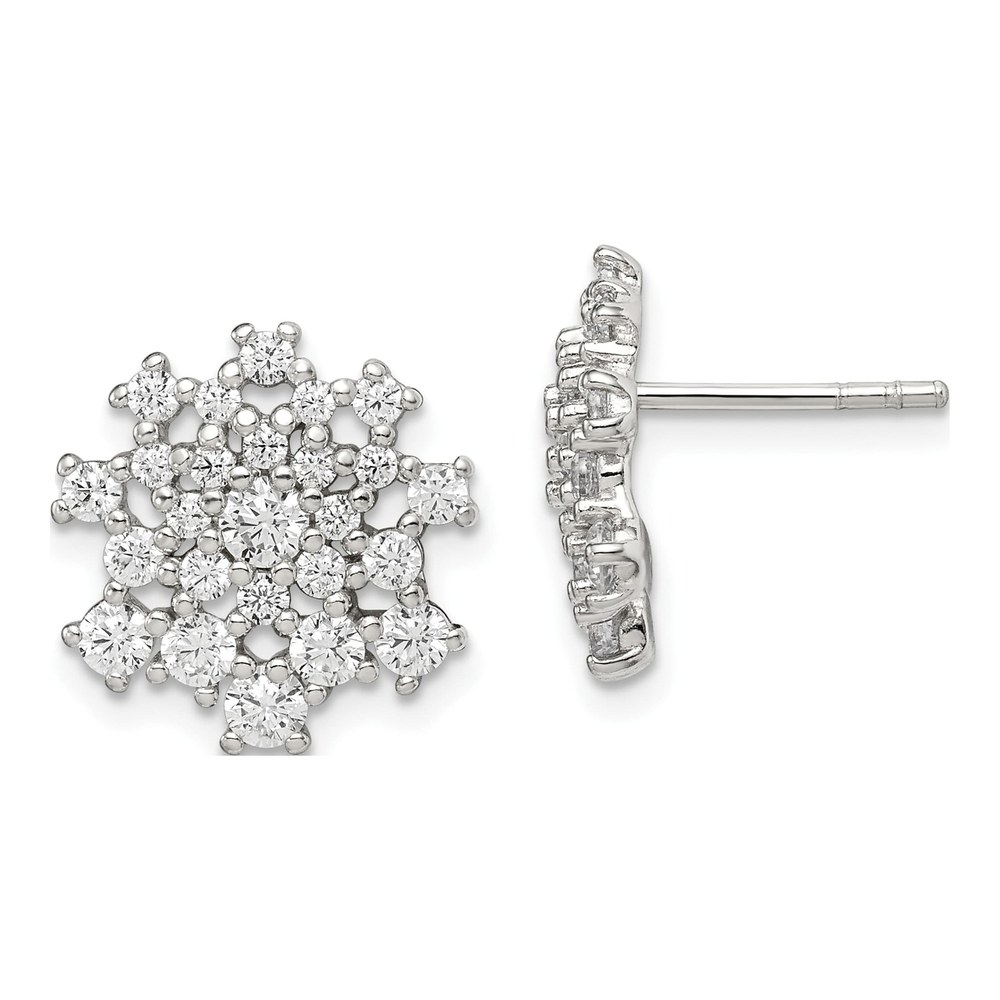 Sterling Silver Round CZ Cluster Stud Earrings
