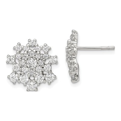Sterling Silver Round CZ Cluster Stud Earrings