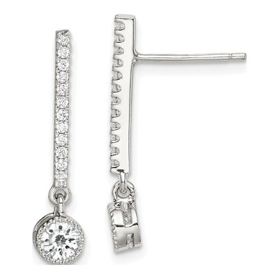 Sterling Silver CZ Bar Dangle Earrings