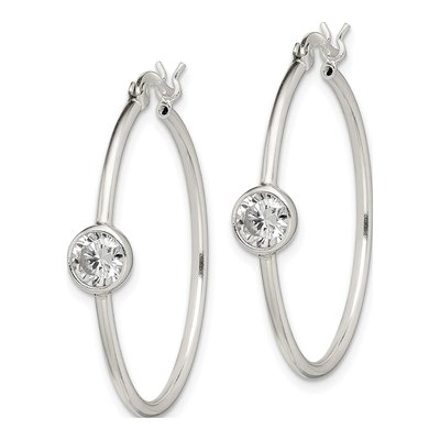 Sterling Silver 29mm CZ Hoop Earrings – view 3