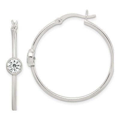Sterling Silver 29mm CZ Hoop Earrings