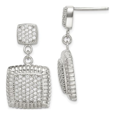 Sterling Silver CZ Square Dangle Earrings