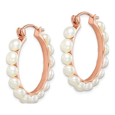 Rose Gold-Plated Sterling Silver 29mm Freshwater Cultured Pearl Hoop Earrings – view 3