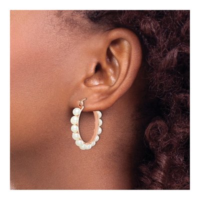 Rose Gold-Plated Sterling Silver 29mm Freshwater Cultured Pearl Hoop Earrings – view 4