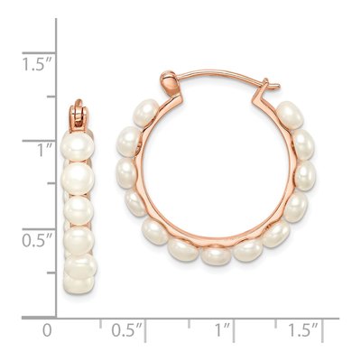 Rose Gold-Plated Sterling Silver 29mm Freshwater Cultured Pearl Hoop Earrings – view 5
