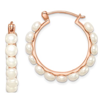 Rose Gold-Plated Sterling Silver 29mm Freshwater Cultured Pearl Hoop Earrings