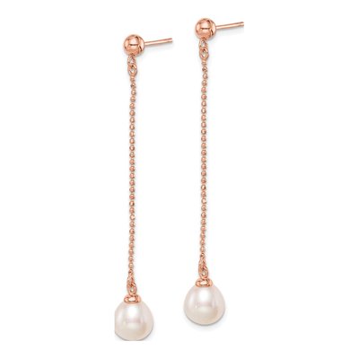 Rose Gold-Plated Sterling Silver Freshwater Cultured Pearl Rice Dangle Earrings – view 3