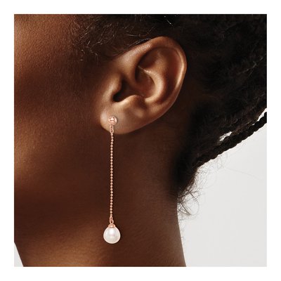 Rose Gold-Plated Sterling Silver Freshwater Cultured Pearl Rice Dangle Earrings – view 4