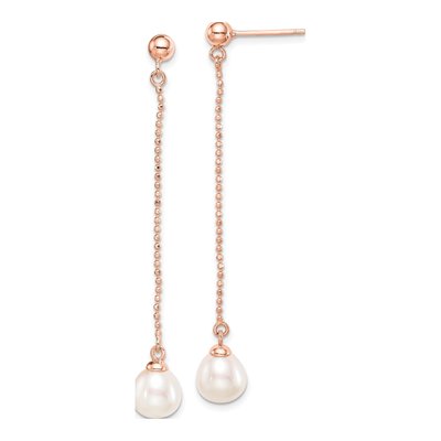Rose Gold-Plated Sterling Silver Freshwater Cultured Pearl Rice Dangle Earrings