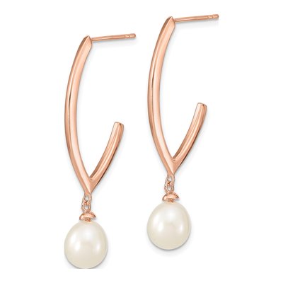 Rose Gold-Plated Sterling Silver 43mm Freshwater Cultured Pearl Hoop Earrings – view 3