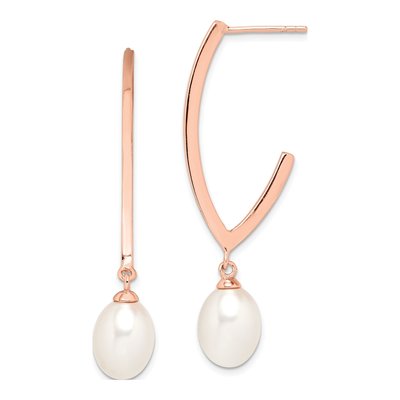 Rose Gold-Plated Sterling Silver 43mm Freshwater Cultured Pearl Hoop Earrings